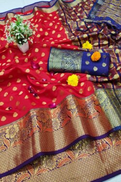 Buy Designer Kanchipuram Heavy Silk Red Saree Collection.