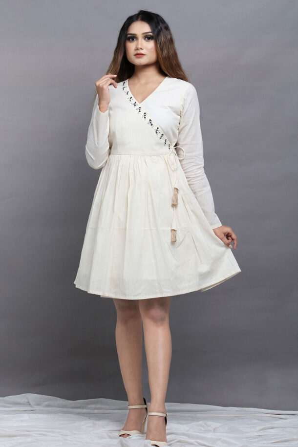 Designer Buy pleated wrap Cotton Khadi short dress
