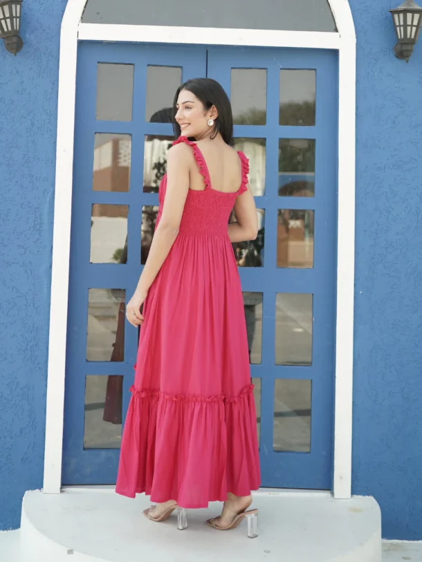 Buy Trending fancy Fuchsia Rayon Midi Long Dress.