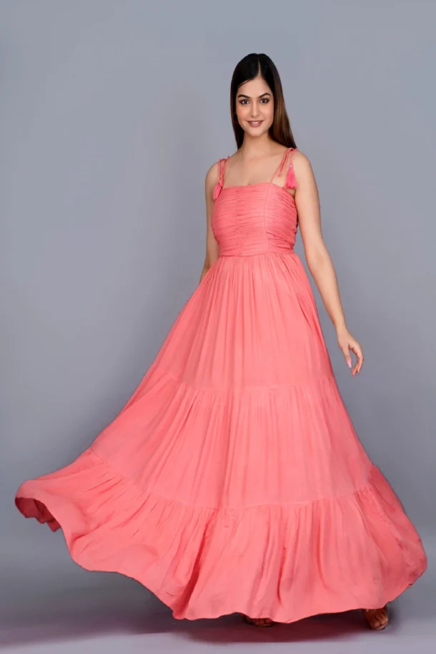 Buy Party wear Trending Pink Sleeveless long Dress.