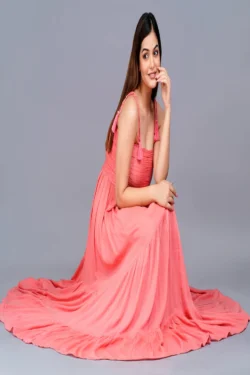 Buy Party wear Trending Pink Sleeveless long Dress.
